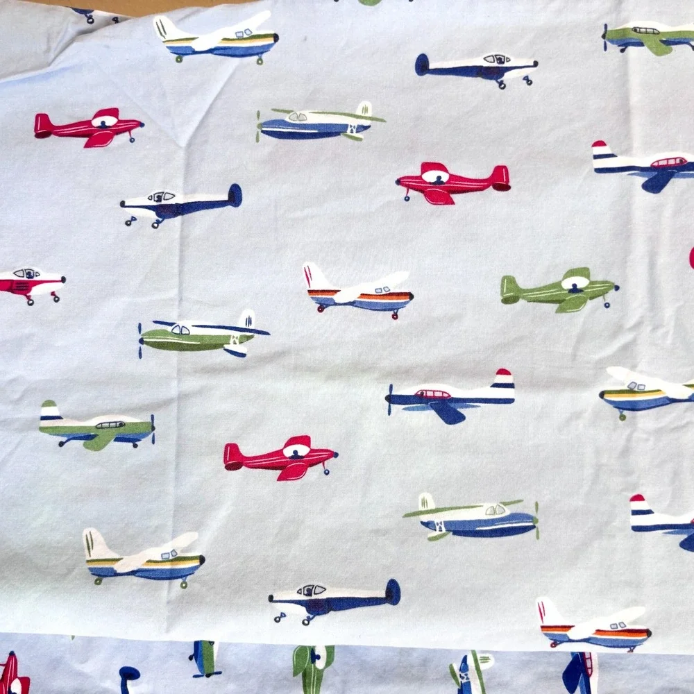 Pottery Barn Airplane Flat‎ Sheet 1 Pillowcase Twin Size 100% Cotton Blue